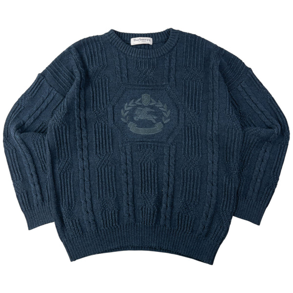 Vintage Burberry Embroidered Cable Knit Jumper Size L | Second 