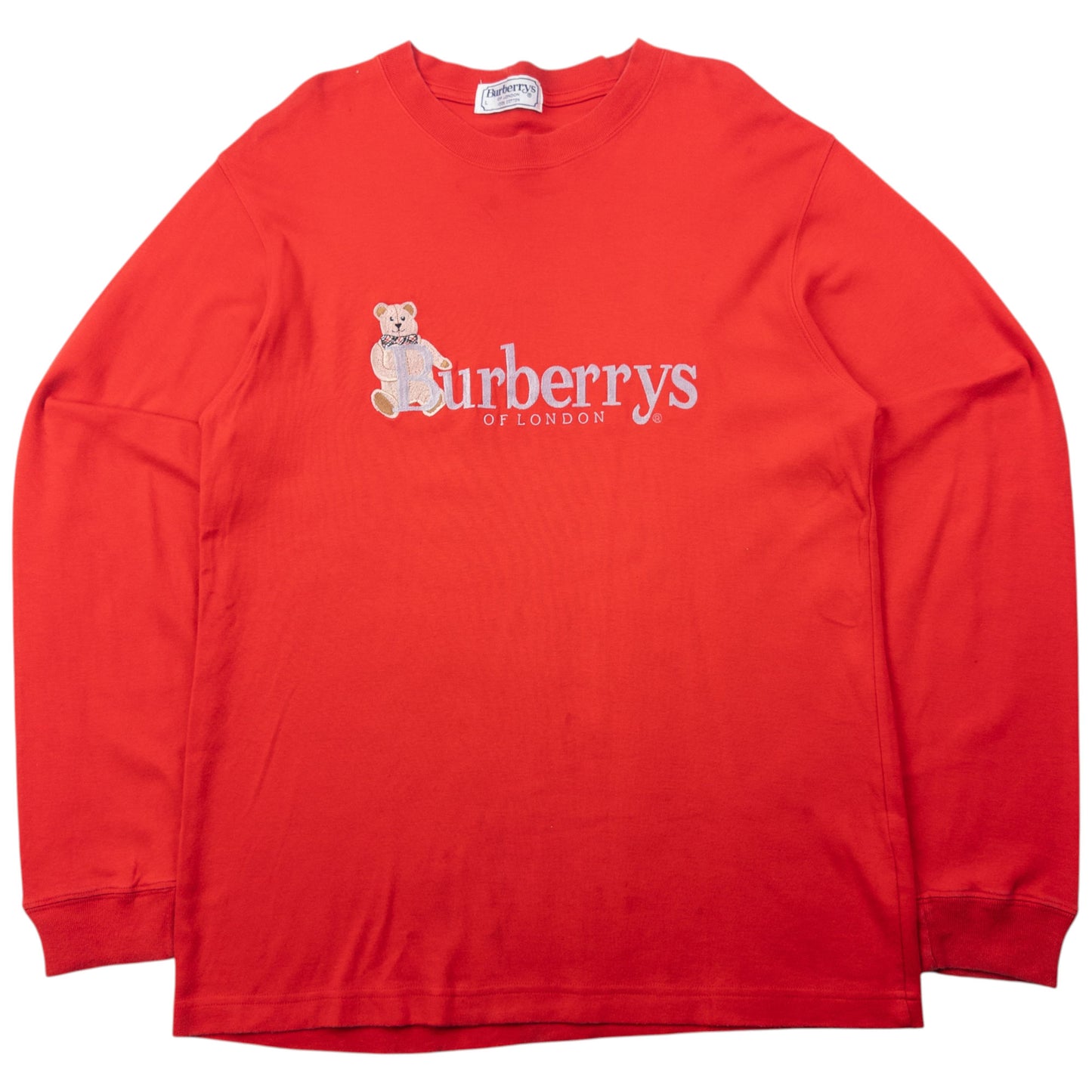 Vintage 90s Burberry Embroidered Teddy Bear Long Sleeve T Shirt Size M