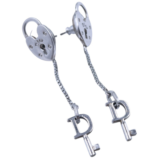 Vintage Dior Silver Heart Lock & Key Earrings