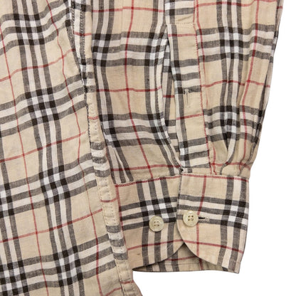 Vintage Burberry Linen Nova Check Long Sleeve Button Up Shirt Size L