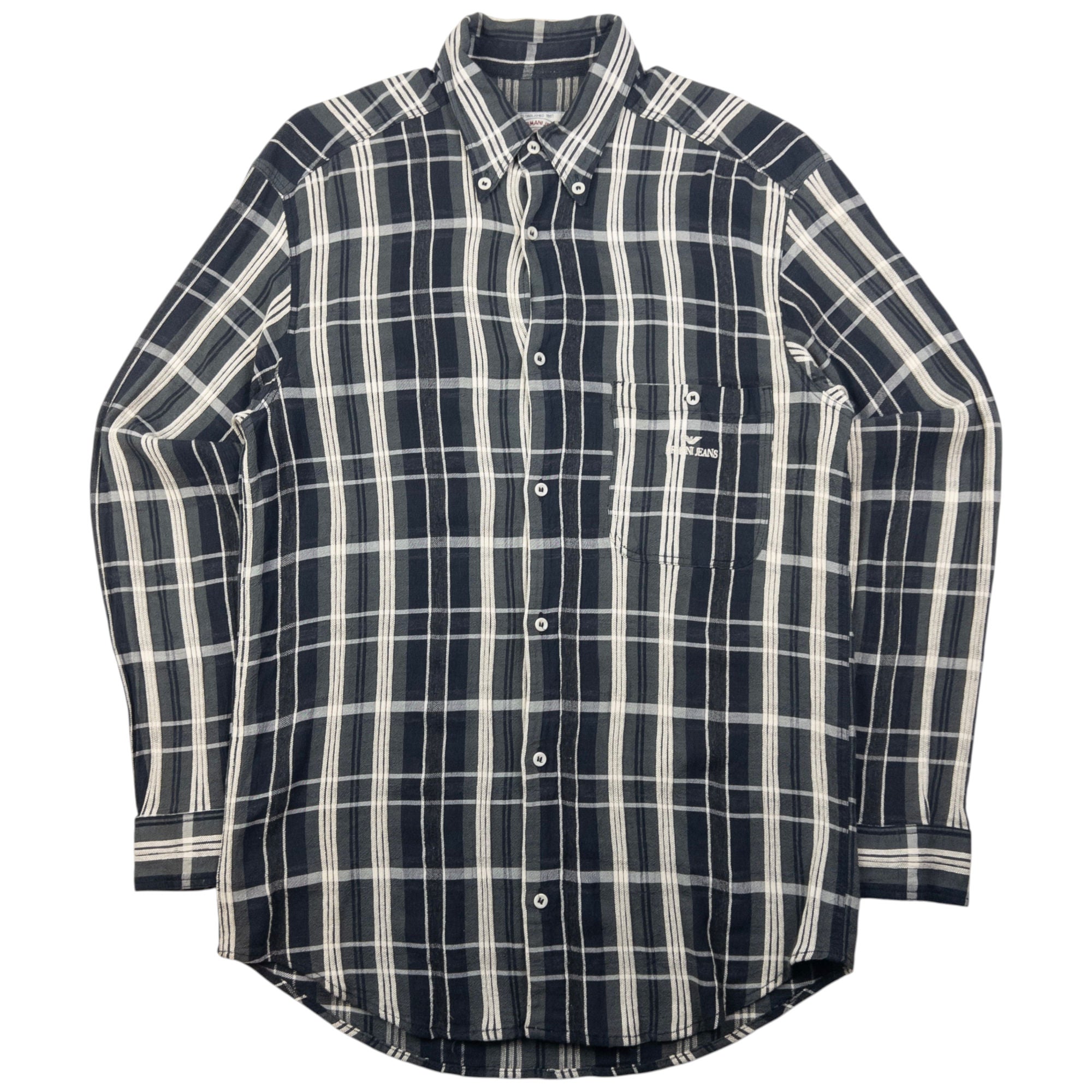 Vintage Armani Jeans Checkered Long Sleeve Button Up Shirt Size M