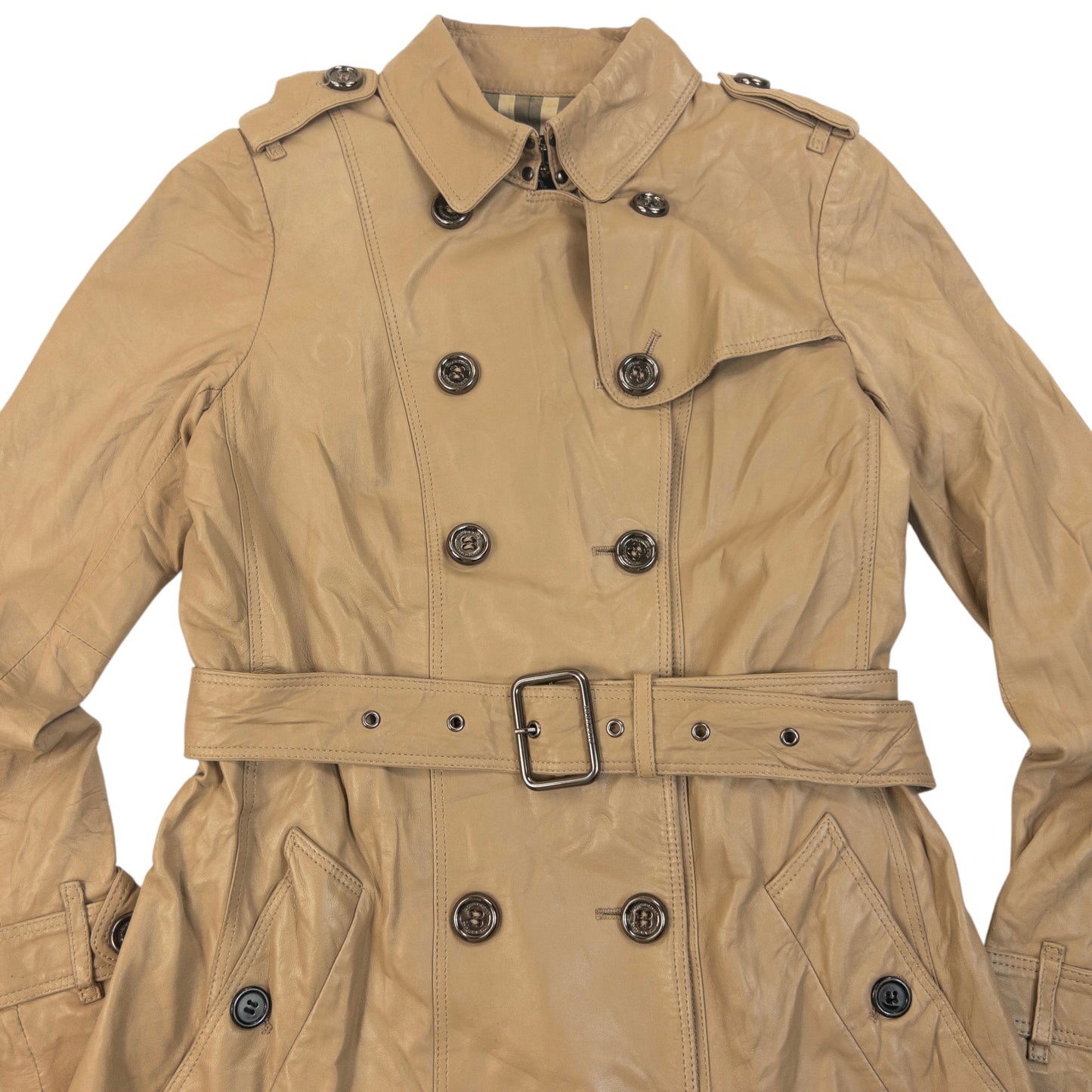 Vintage 2000s Burberry Nova Check Lined Leather Trench Jacket Womens Size M