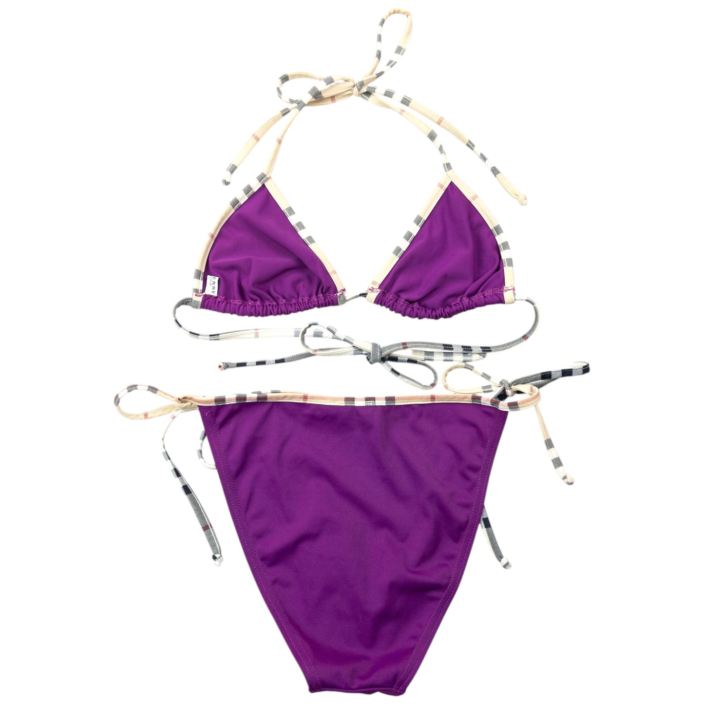 Vintage 2000s Burberry Nova Check Trim Bikini Set Womens Size S