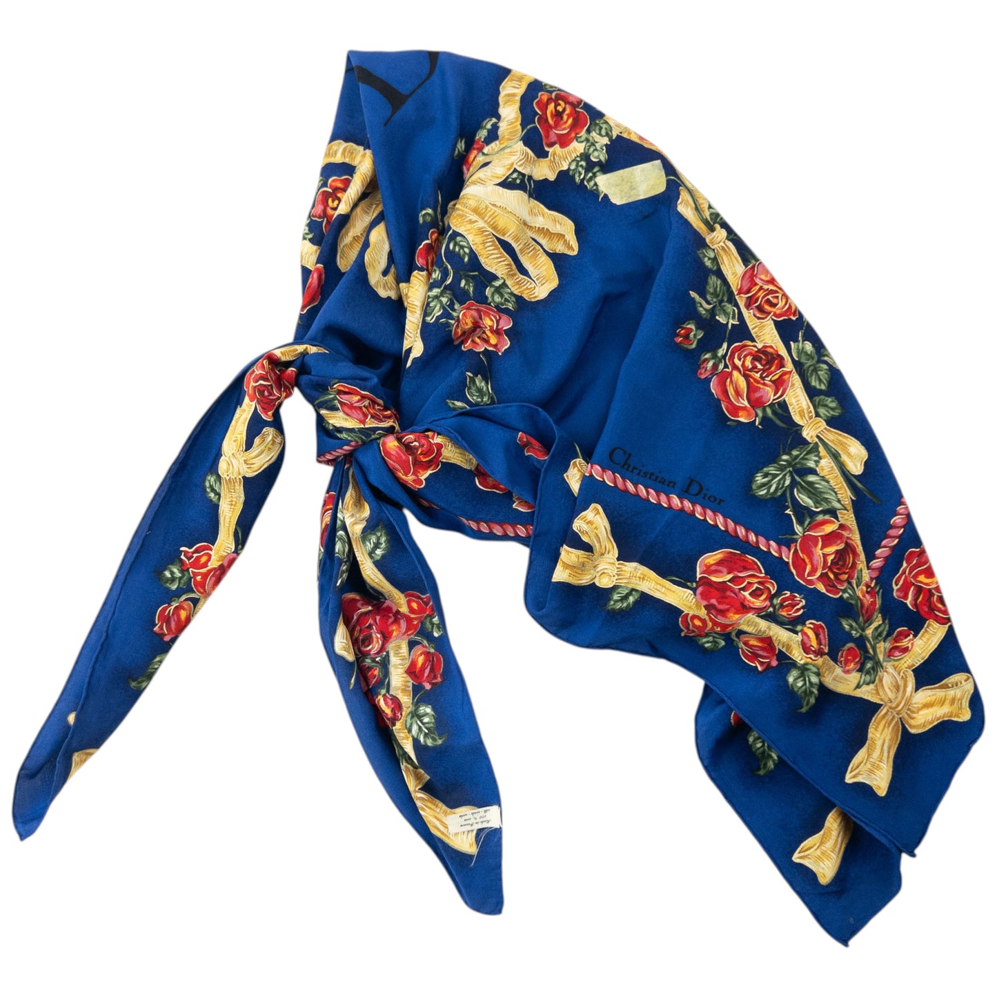 Vintage 2000s Dior Floral Rose Print Silk Scarf