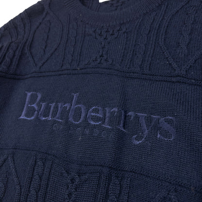 Vintage Burberry Embroidered Cable Knit Jumper Size M