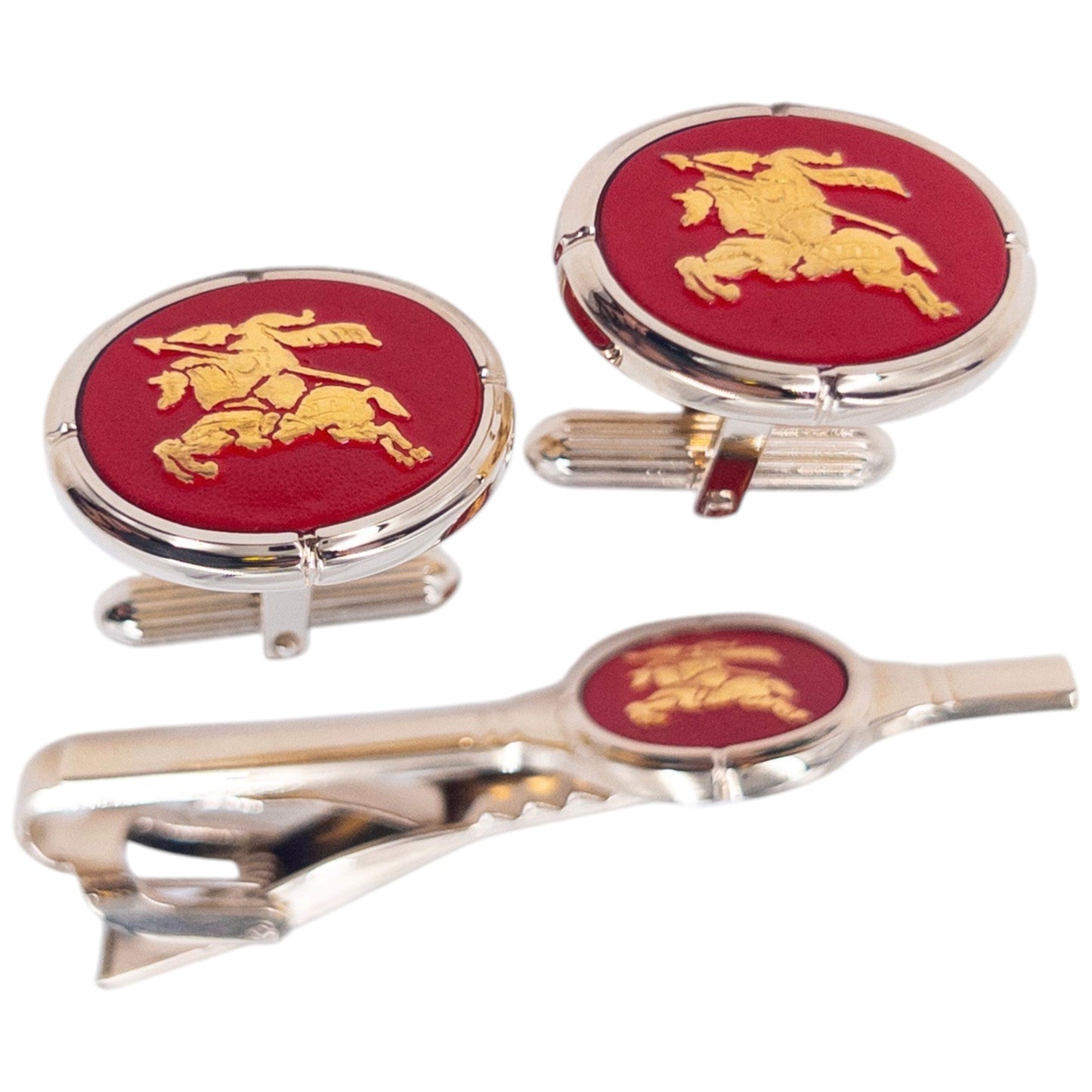 Vintage 90s Burberry Cufflinks & Tie Clip Set