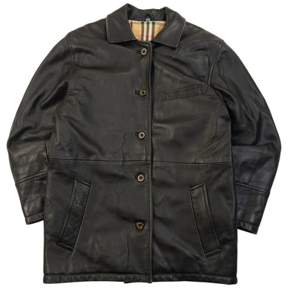 Vintage 2000s Burberry Nova Check Lined Leather Jacket Size M