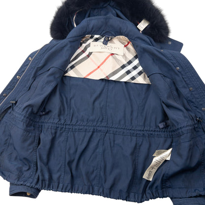 Vintage Burberry Brit Fur Hood Jacket Womens Size M