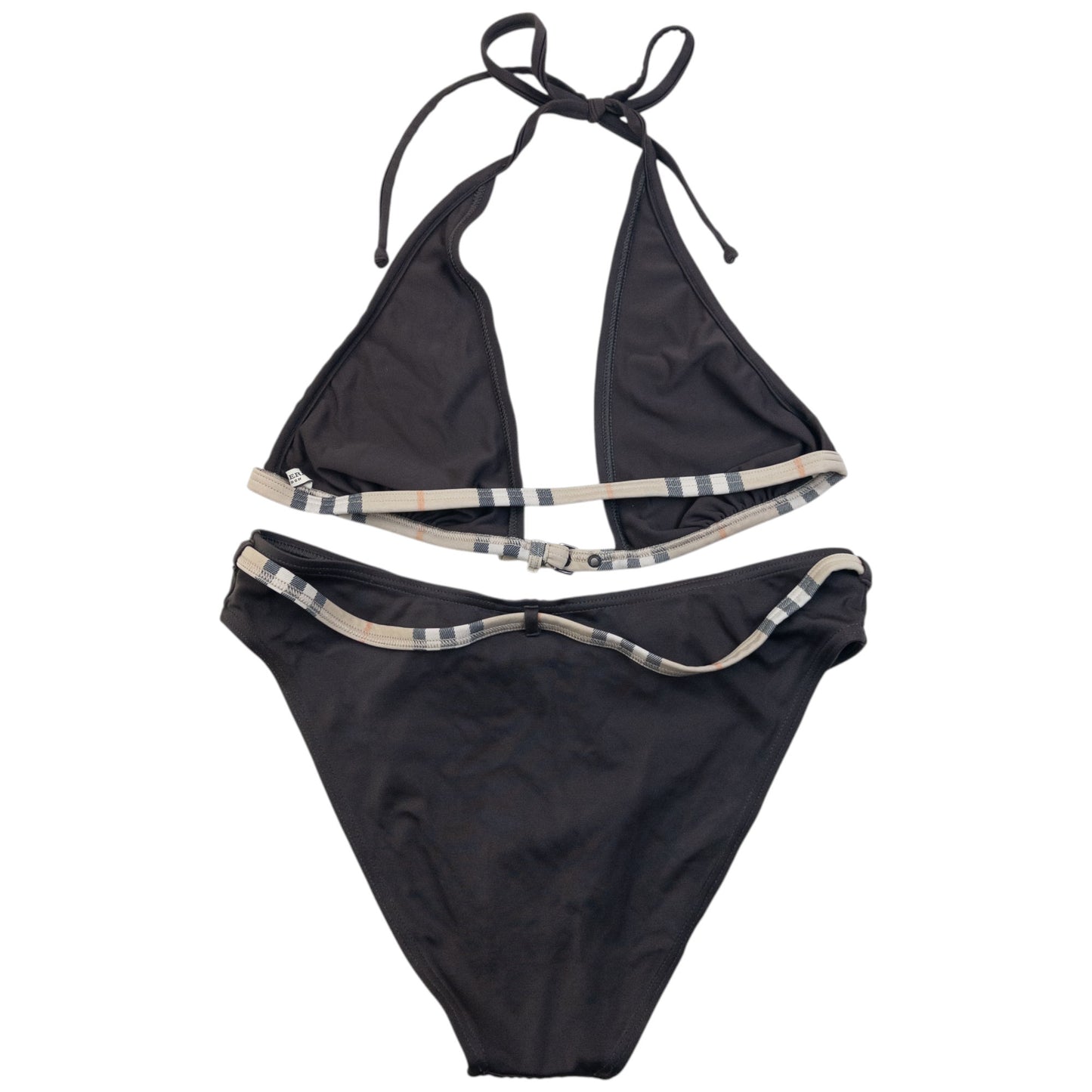 Vintage Burberry Nova Check Trim Buckle Bikini Set Womens Size M