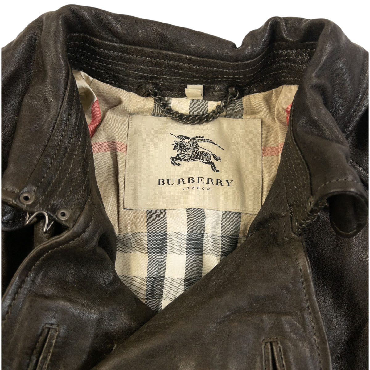 Vintage Burberry Nova Check Lined Belt Waist Leather Trench Jacket Size M