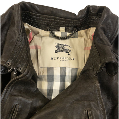 Vintage Burberry Nova Check Lined Belt Waist Leather Trench Jacket Size M