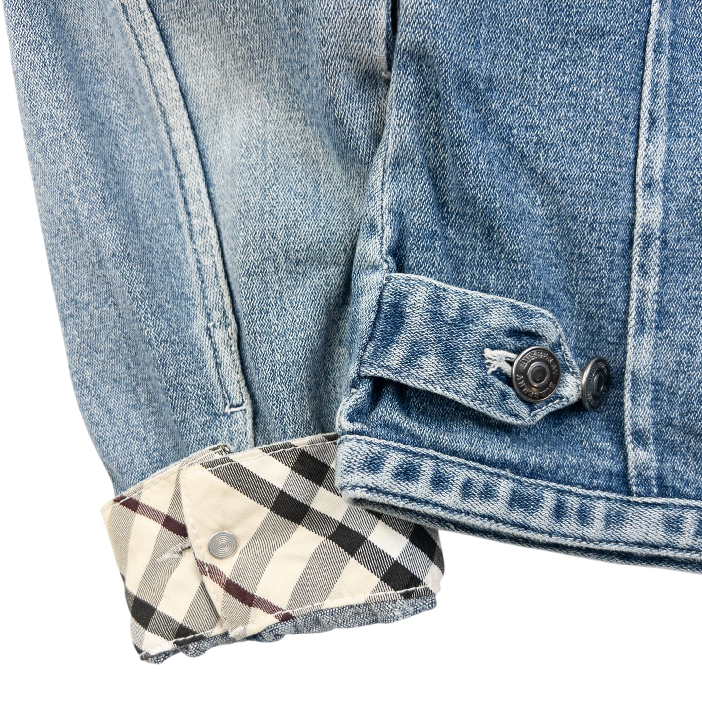 Vintage 2000s Burberry Nova Check Cuff Denim Jacket Womens Size XS