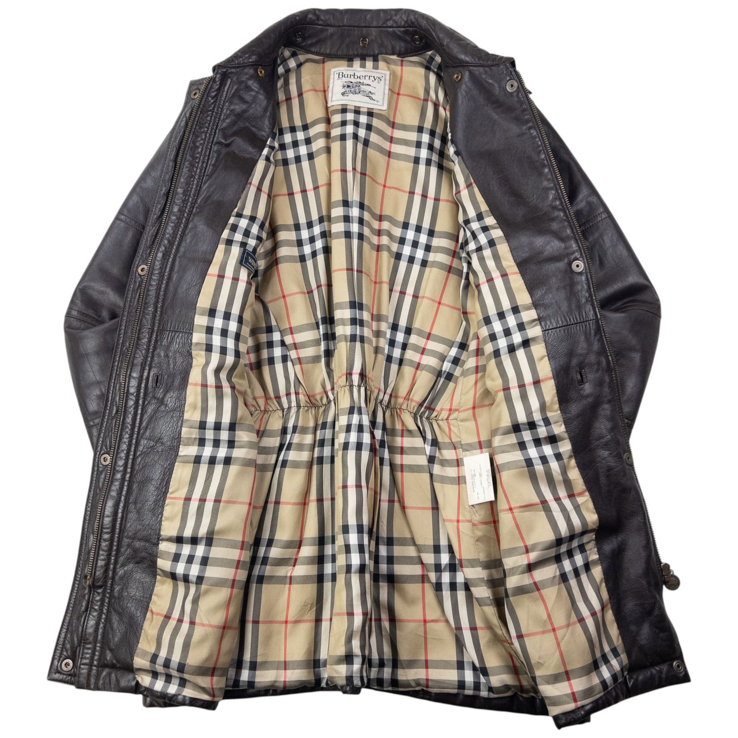 Vintage 80s Burberry Nova Check Lined Leather Jacket Womens Size XL