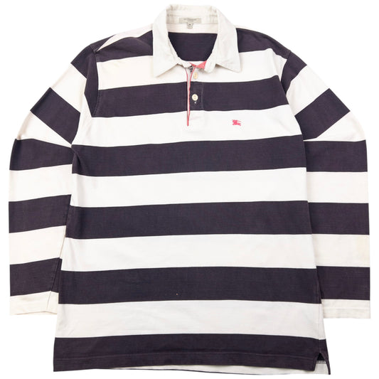 Vintage Burberry Striped Long Sleeve Rugby Polo Shirt Size M