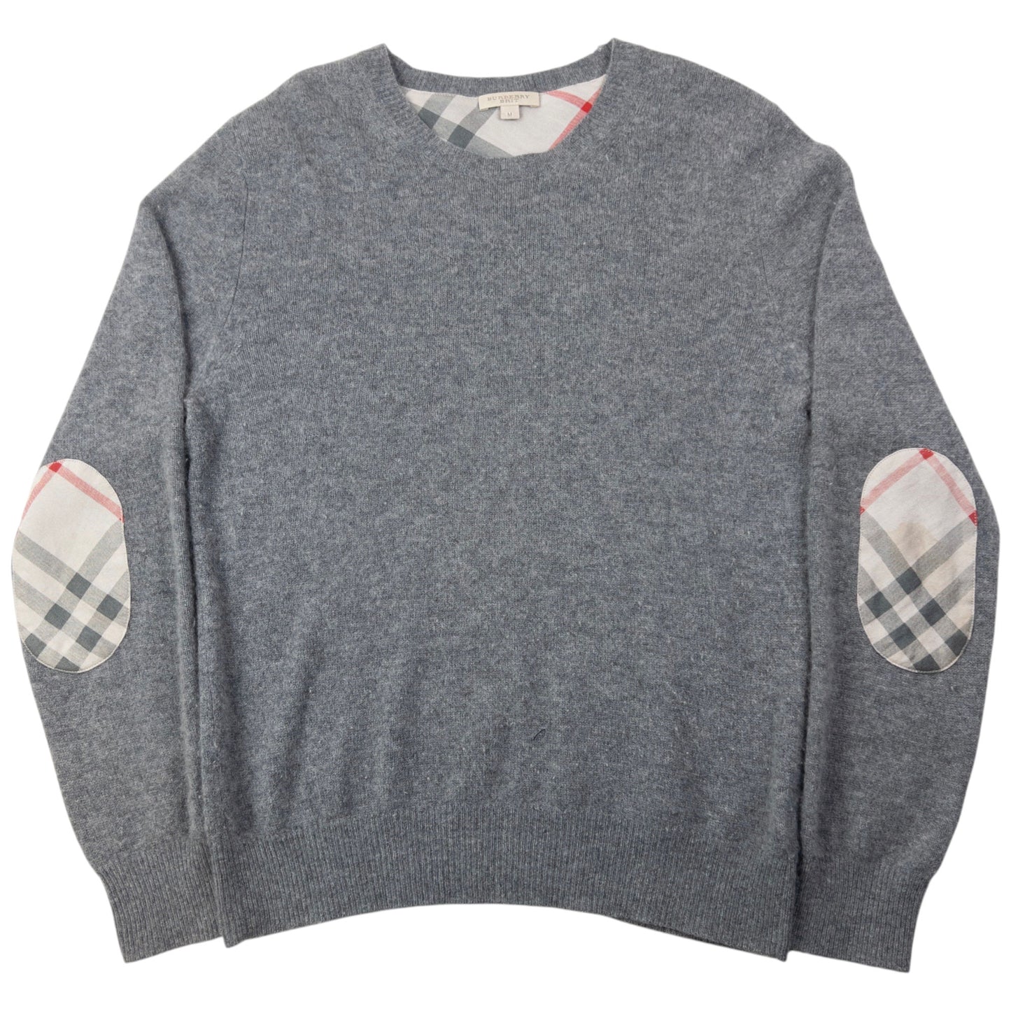 Vintage 2000s Burberry Brit Nova Check Elbow Patch Cashmere Jumper Size M