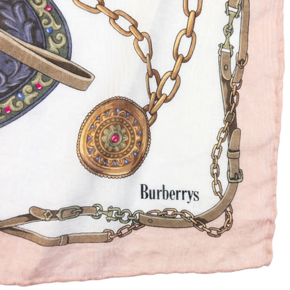 Vintage 90s Burberry Equestrian Horse Harness Print Silk Scarf