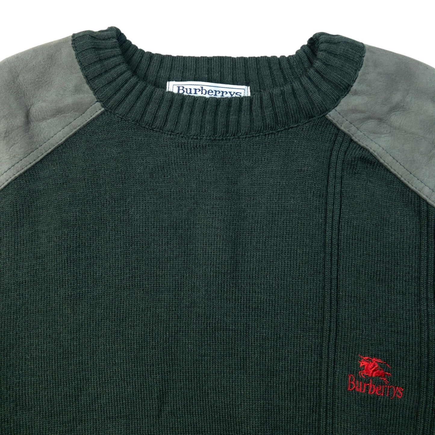 Vintage 90s Burberry Suede Patch Wool Jumper Size S