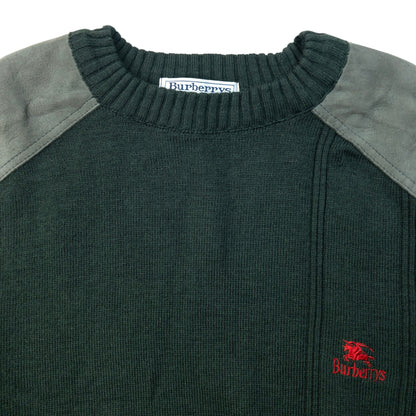 Vintage 90s Burberry Suede Patch Wool Jumper Size S