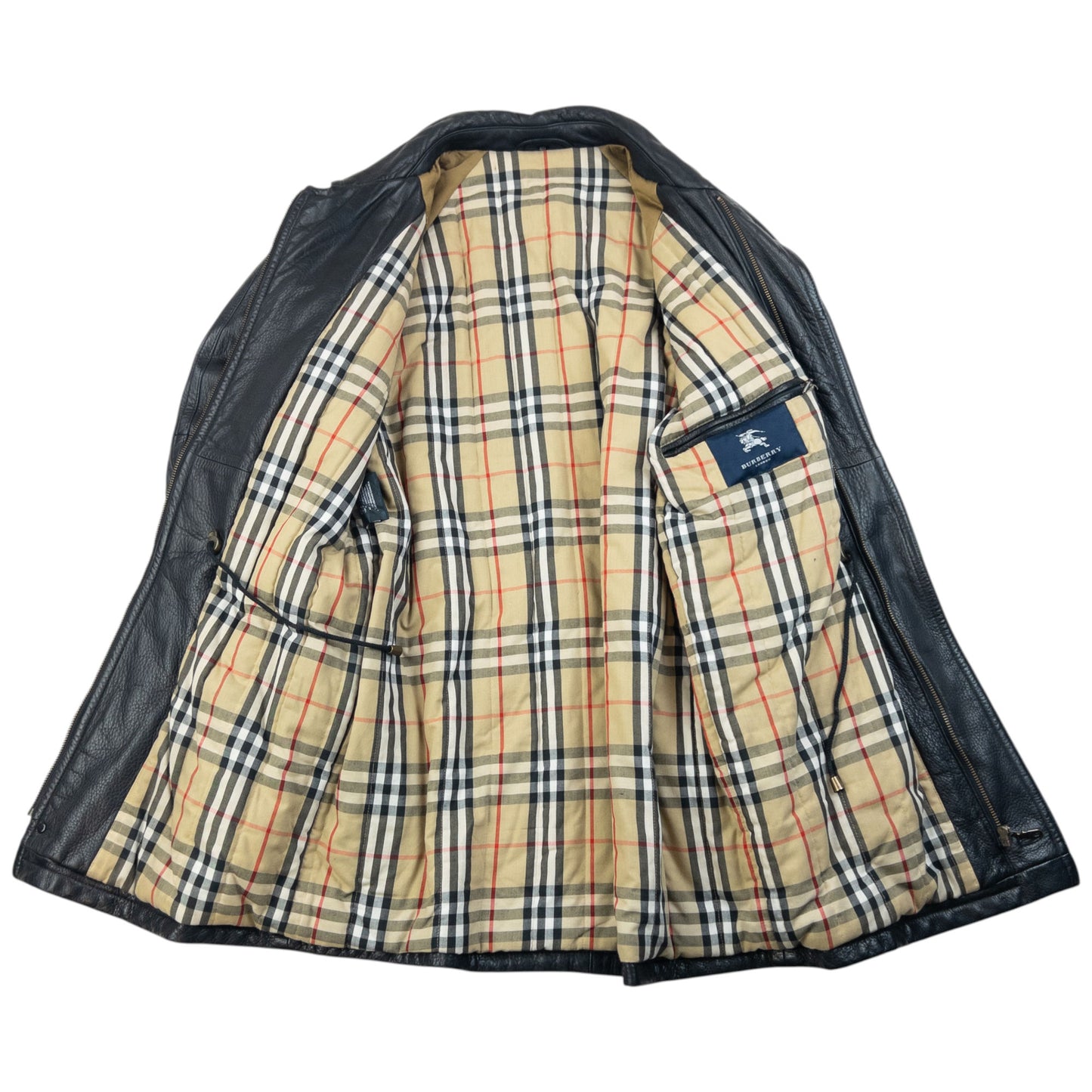 Vintage 2000s Burberry Nova Check Lined Leather Jacket Size M