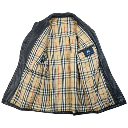 Vintage 2000s Burberry Nova Check Lined Leather Jacket Size M