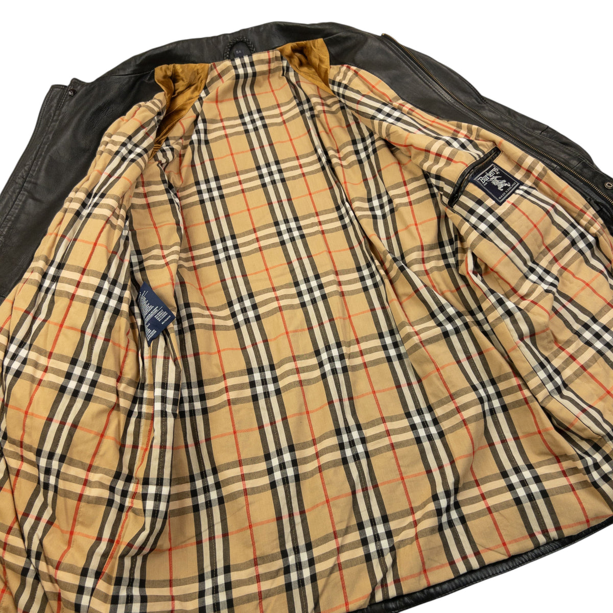 Vintage 90s Burberry Nova Check Lined Leather Jacket Size XL