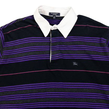 Vintage Burberry Striped Long Sleeve Rugby Polo Shirt Size M