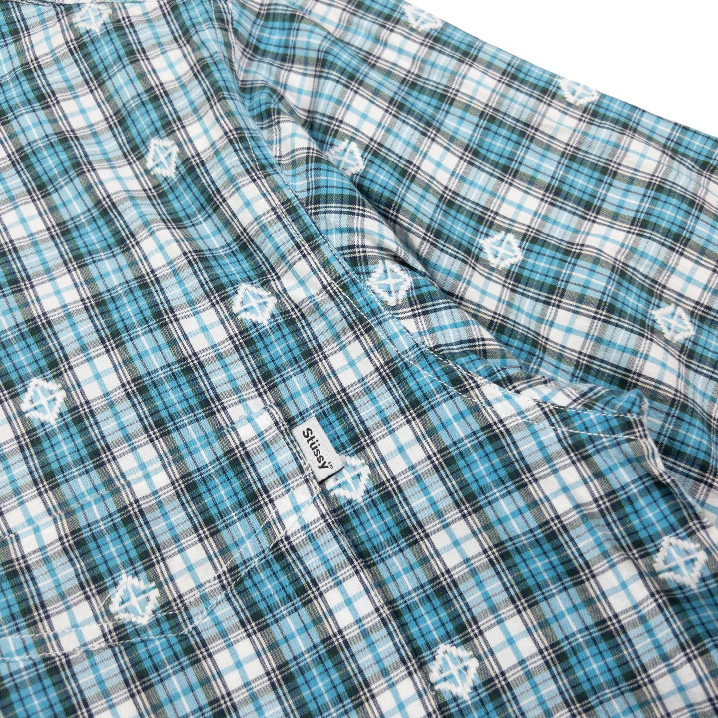 Vintage Stussy Checkered Monogram Short Sleeve Button Up Shirt Size L