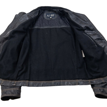 Vintage Armani Jeans Leather Biker Jacket Size S