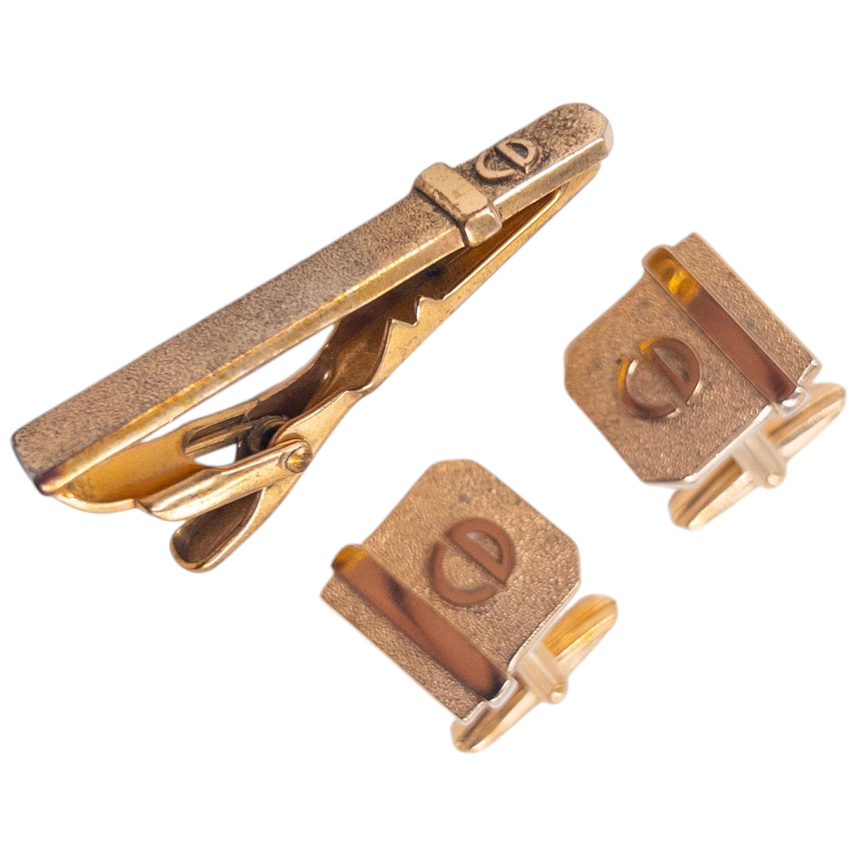 Vintage 90s Dior Embossed Cufflinks & Tie Clip Set