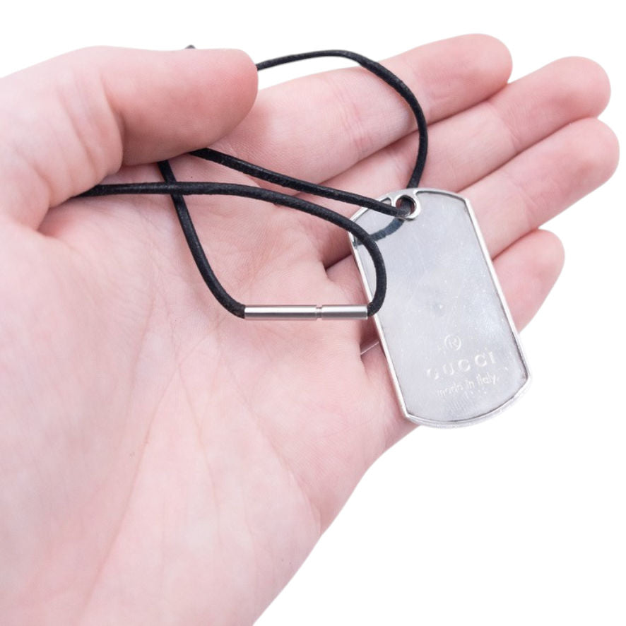 Vintage Gucci Embossed Dog Tag Necklace