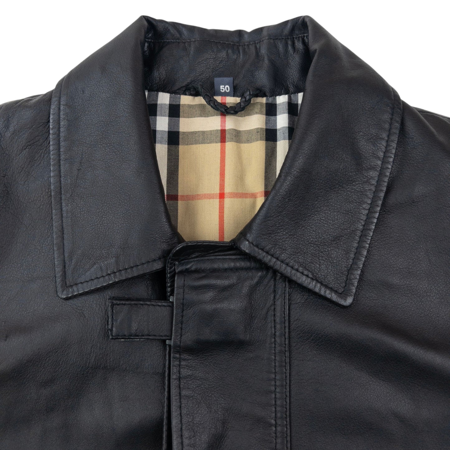 Vintage 2000s Burberry Nova Check Lined Leather Jacket Size XL