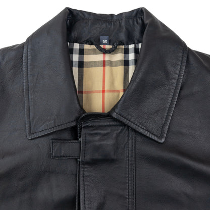 Vintage 2000s Burberry Nova Check Lined Leather Jacket Size XL