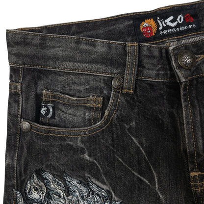 Vintage Jizo Bosatsu Embroidered Troll Skull Japanese Denim Jeans Size W30