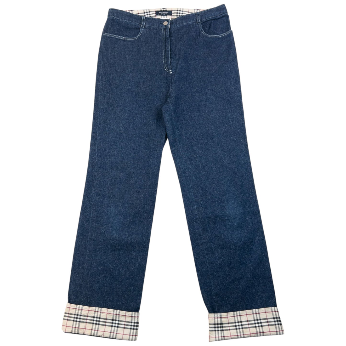 Vintage 2000s Burberry Nova Check Cuff Denim Jeans Size W27