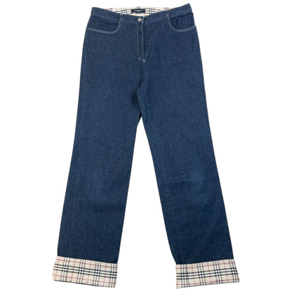Vintage 2000s Burberry Nova Check Cuff Denim Jeans Size W27