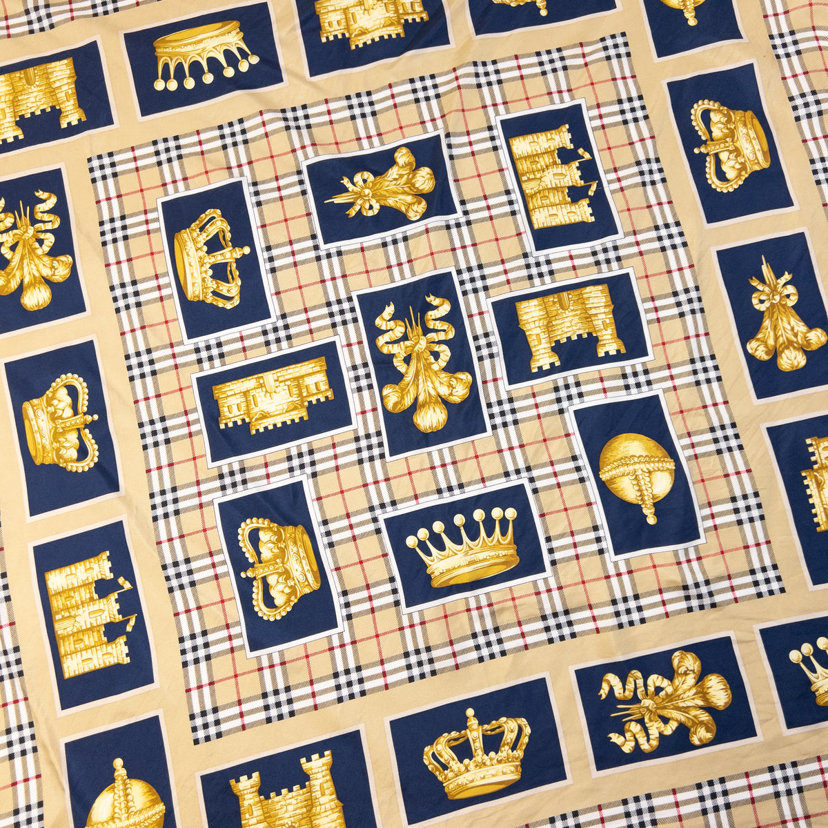 Vintage 80s Burberry Nova Check Royal Print Silk Scarf
