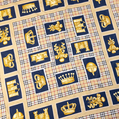 Vintage 80s Burberry Nova Check Royal Print Silk Scarf