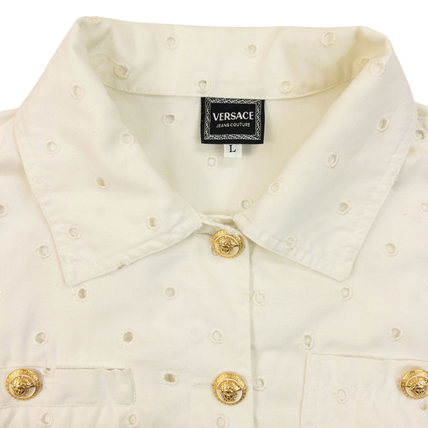 Vintage 90s Versace Jeans Couture Eyelet Pattern Jacket Womens Size L
