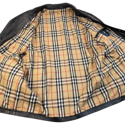 Vintage 2000s Burberry Nova Check Lined Leather Jacket Size XL