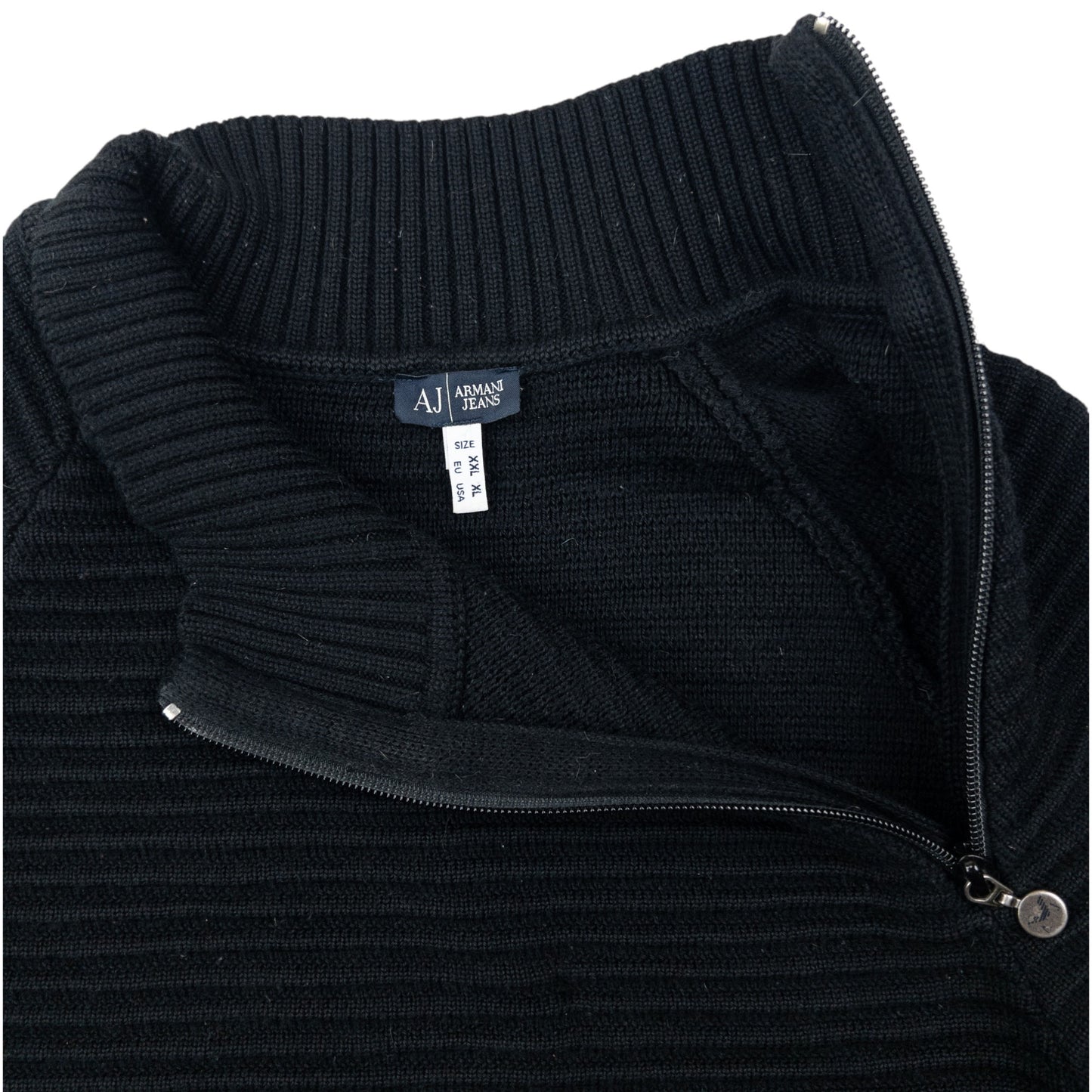 Vintage 2000s Armani Jeans Asymmetric Q Zip Ribbed Knit Jumper Size L