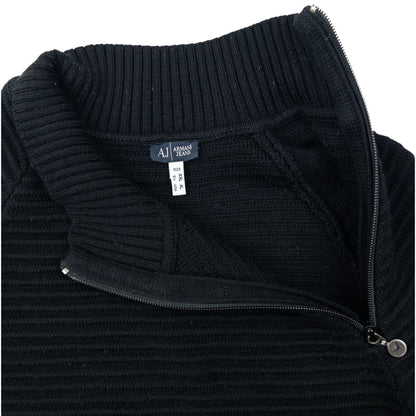 Vintage 2000s Armani Jeans Asymmetric Q Zip Ribbed Knit Jumper Size L