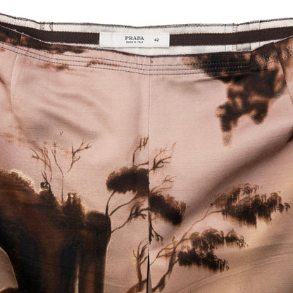 Vintage FW2004 Prada Ruched Pleat Landscape And Temple Skirt Womens Size W28