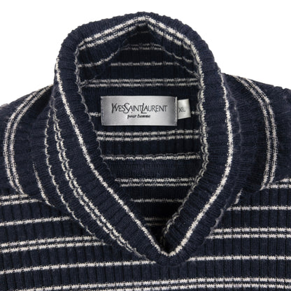 Vintage YSL Yves Saint Laurent Striped Ribbed Turtleneck Jumper Size M