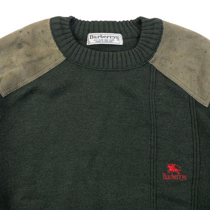 Vintage 90s Burberry Suede Patch Wool Jumper Size S