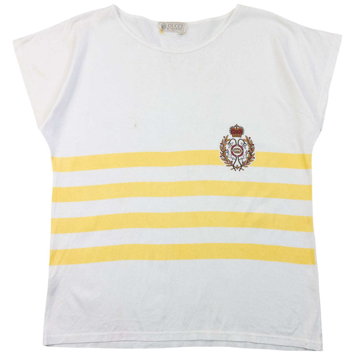 Vintage 80s Gucci Striped T Shirt in white (cotton), crest logo detail