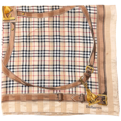 Vintage 90s Burberry Nova Check Buckle Print Silk Scarf