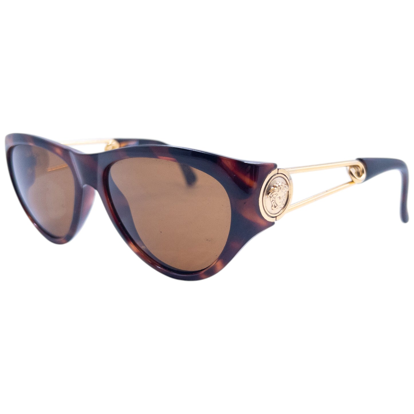 Vintage 1996 Gianni Versace Safety Pin Tortoise Shell Sunglasses