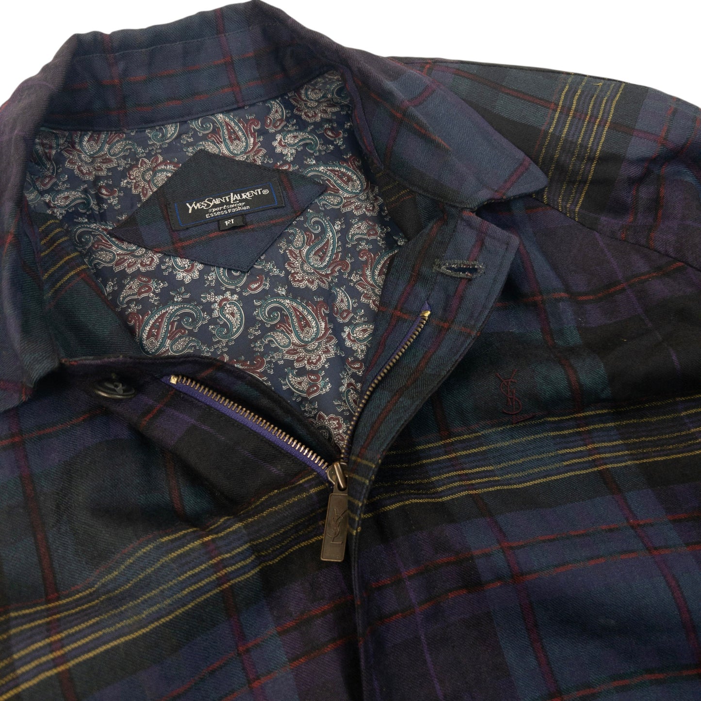Vintage 80s YSL Yves Saint Laurent Checkered Harrington Jacket Size M