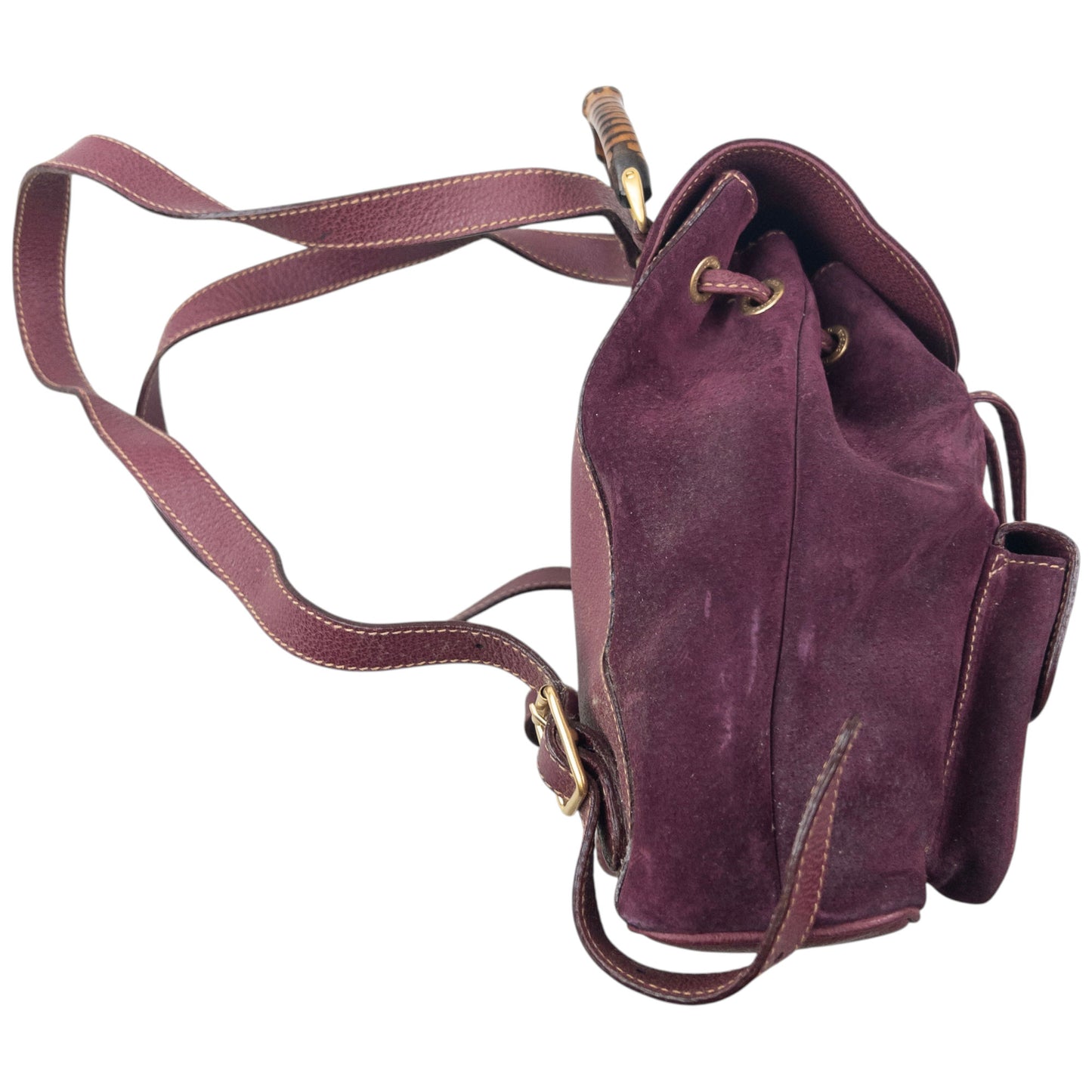 Vintage 80s Gucci Bamboo Suede Bucket Backpack