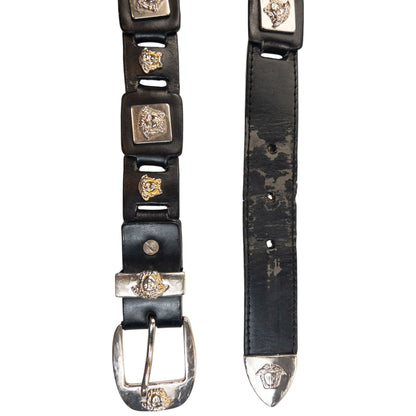 Vintage 90s Versace Signature Embossed Medusa Leather Belt Size M